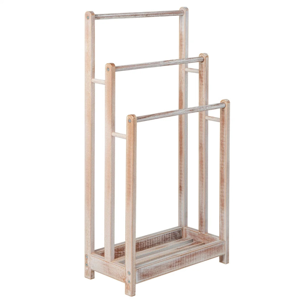 Portasciugamani da terra 45 x 22 x 86 cm 3 barre portasciugamani mensola portaoggetti dal design moderno in legno bianco 20_0020722