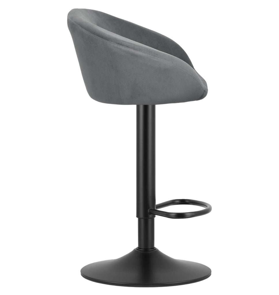 Sgabello VALORA EAST - velluto grigio / base nera per soggiorno, cucina, sala da pranzo
