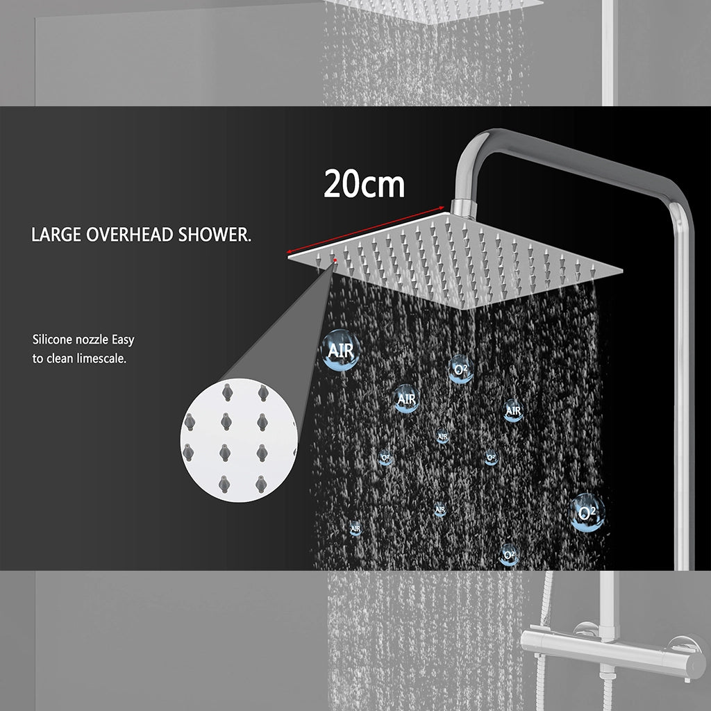 AICAIT Colonna doccia rotonda con soffione quadrato 20x20cm in acciaio inox cromato, sistema doccia a 38℃ antiscottature