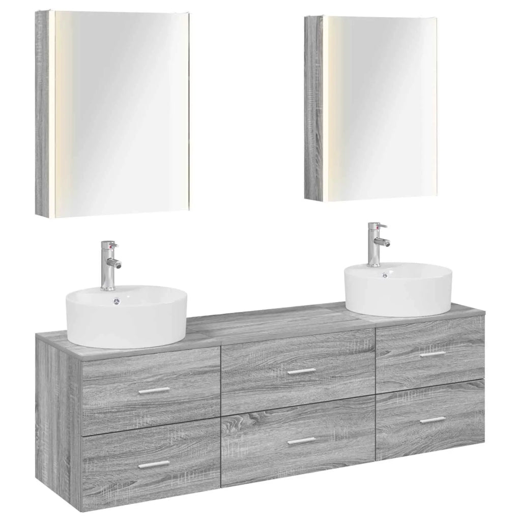 Set di mobili per il bagno 5 pcs Sonoma grigio 3406892