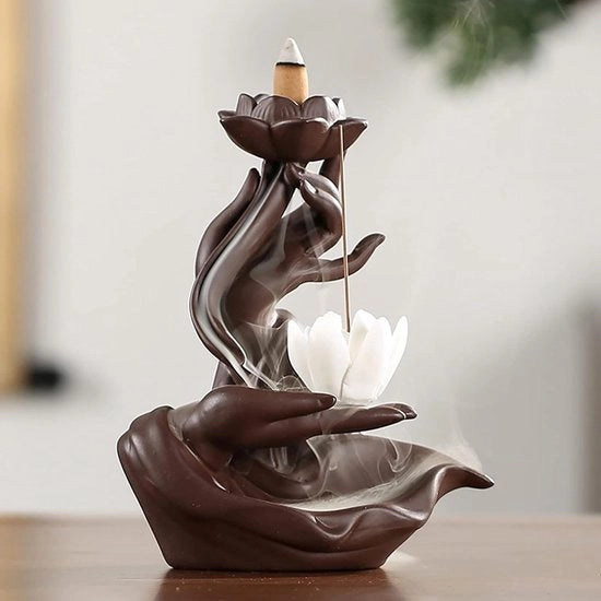 Wierookbrander Lotus e Monaca Cascata - Stili Manufatti Ceramici Terapia Rilassante per Decorazione Casa, Ufficio, Yoga e Meditazione