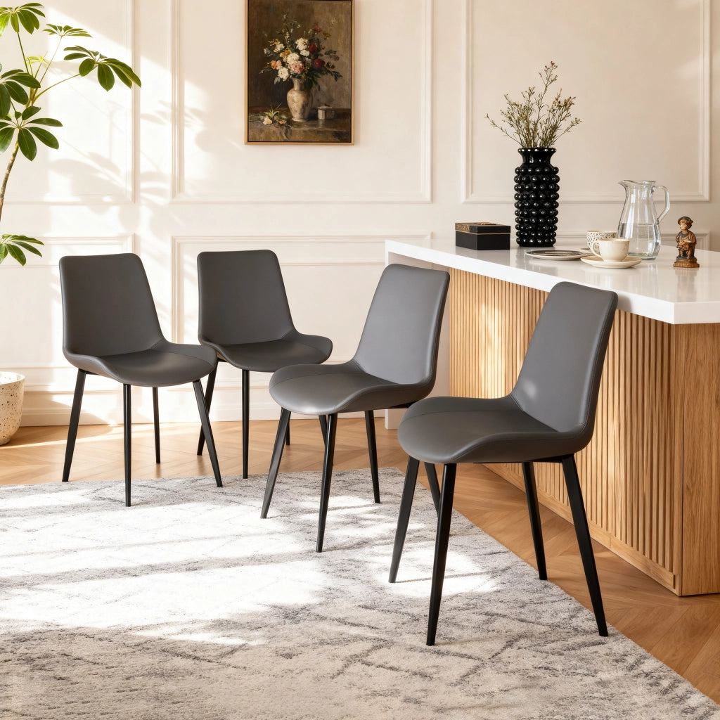 SEDIA da pranzo ergonomica in PU grigio, gambe in acciaio al carbonio, Set da 4 pezzi