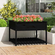 Fioriera con Mensola Nera 111,5x111,5x81 cm Legno Massello Pino 823805