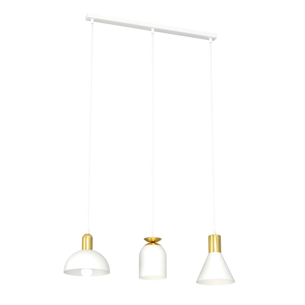 Lampadario 3 Luci Bragi In Acciaio Bianco E Paralumi Forme Varie Bianco Oro