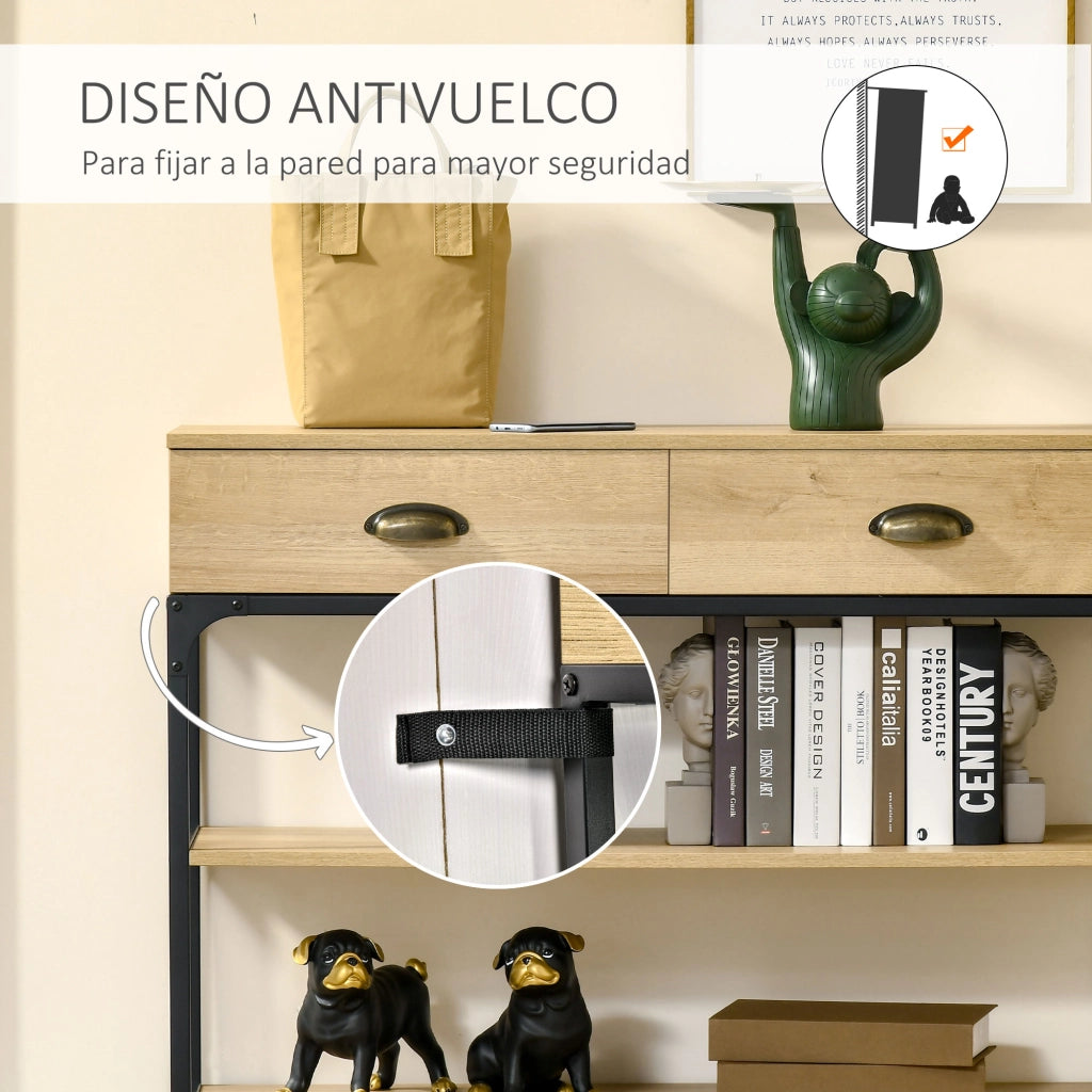 Tavolo da ingresso con 2 cassetti e 2 ripiani ¨C Zephmum ¨C 100x35x79 cm effetto rovere