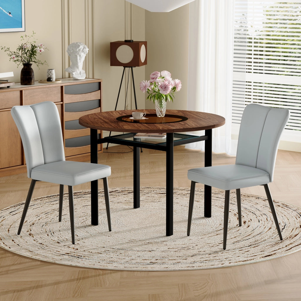 Tavolo da pranzo rotondo per 2 persone con piano in MDF e vetro, 2 sedie in PU, per cucina e soggiorno, 100 cm