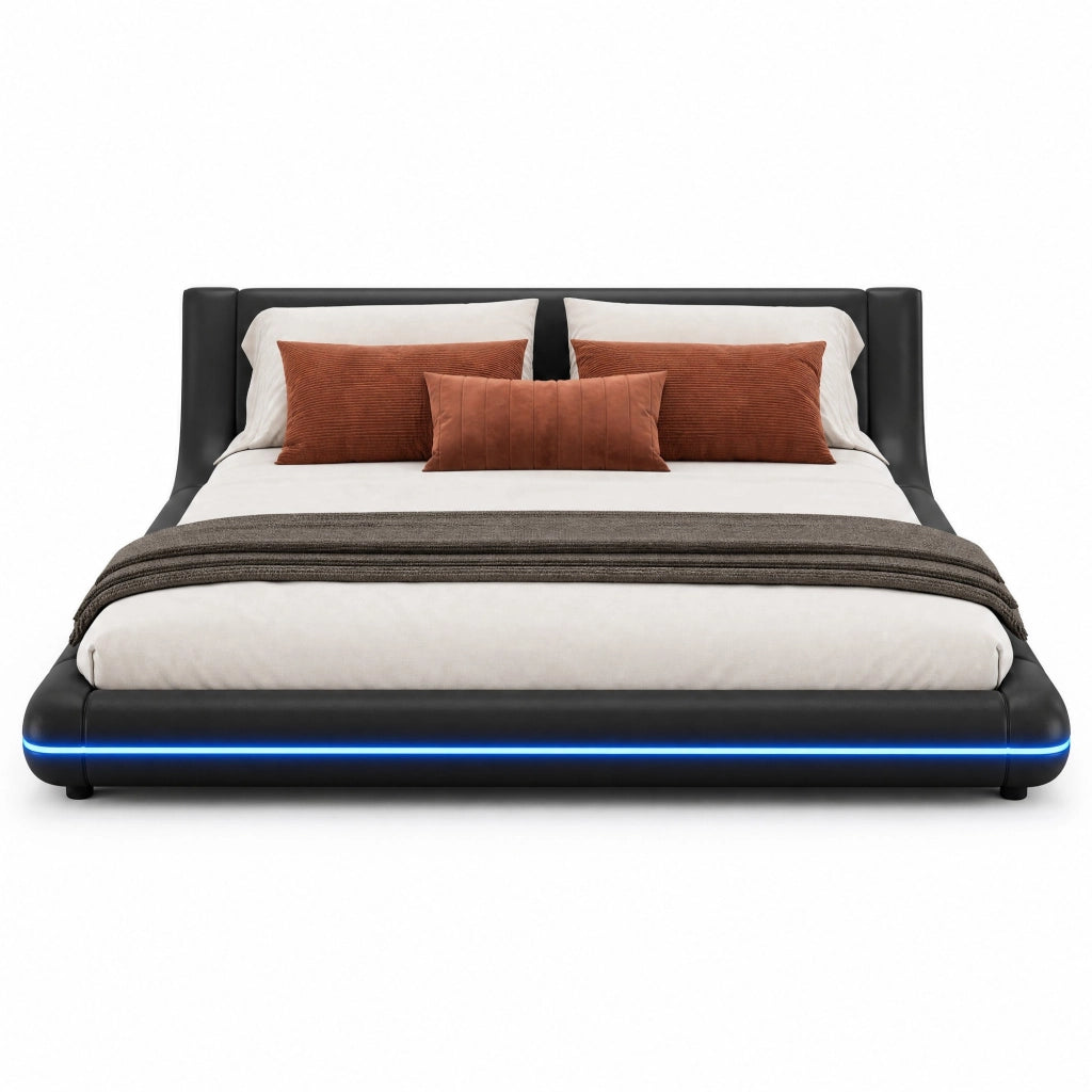 Letto a pavimento 160x200 cm in PU e MDF con luci LED