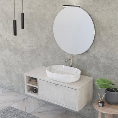 Mobile bagno sospeso 110 cm grigio chiaro con cassetto e vano a giorno completo di lavabo e specchio Master