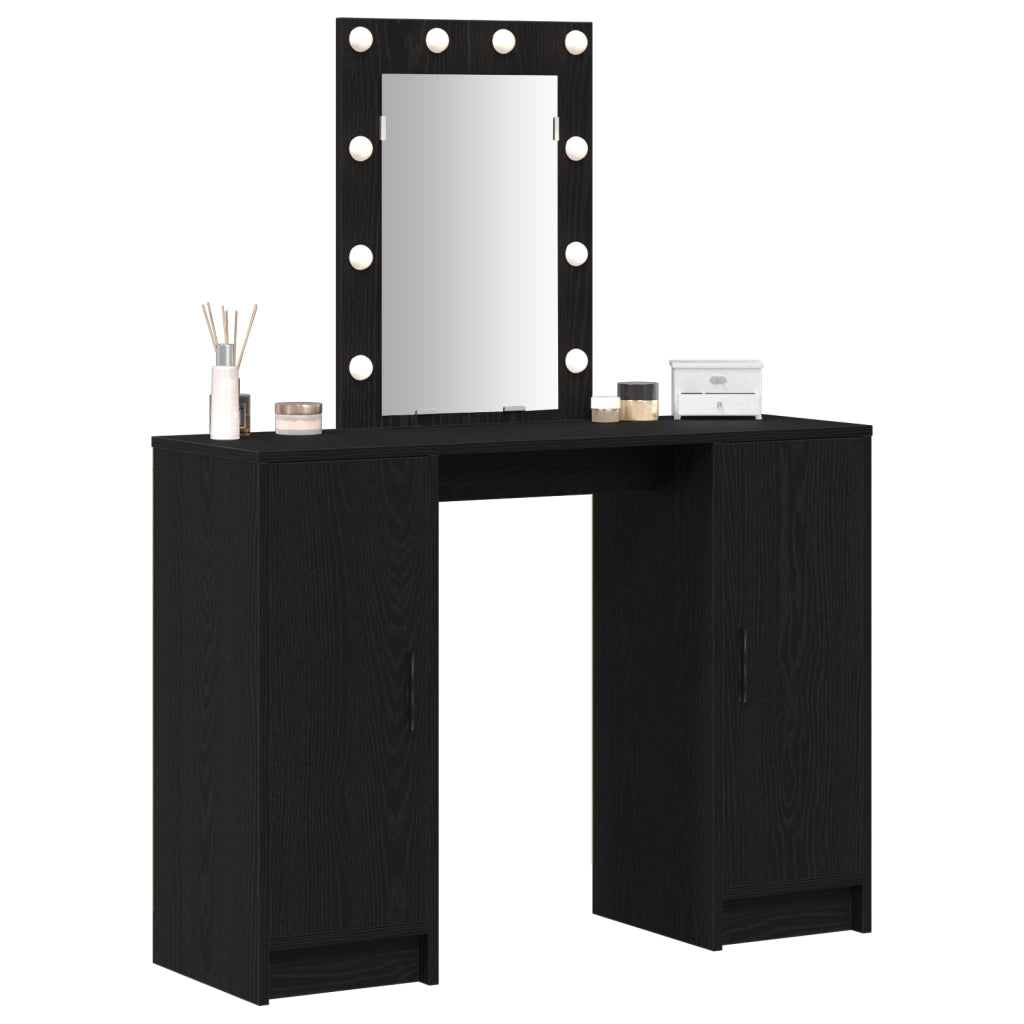 Tavolo da trucco  con luci LED Nero Rovere 102x33x135 cm