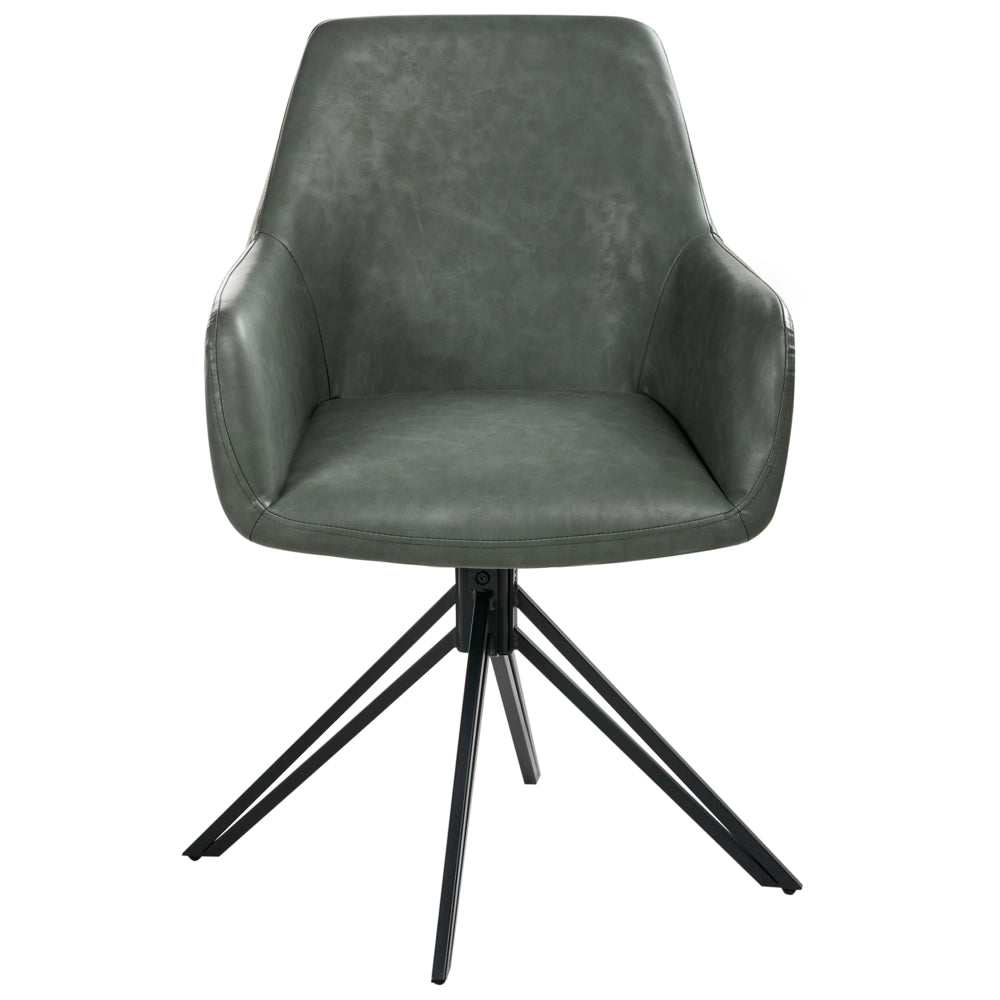 Set di 2 sedie da pranzo girevoli in ecopelle verde scuro con schienale alto in stile scandinavo