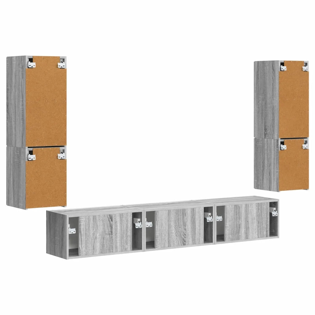 Set mobile TV 4 pz-Credenza per TV Grigio Sonoma Legno multistrato 814548