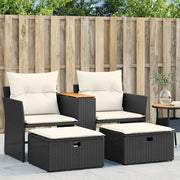 Divano da Giardino 2 Posti con Sgabelli Nero in Polyrattan 365803