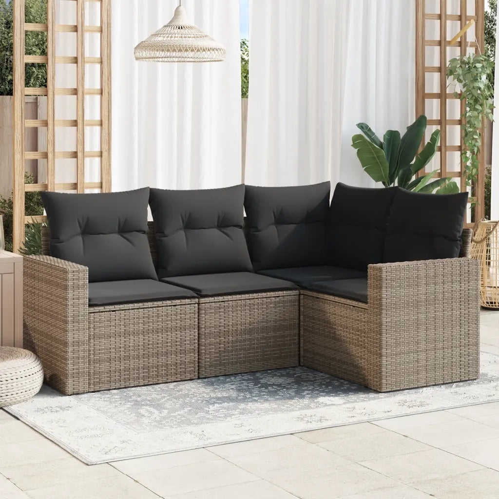 Set Divani da Giardino 4 pz | Set Salotto da Giardino con Cuscini in Polyrattan Grigio