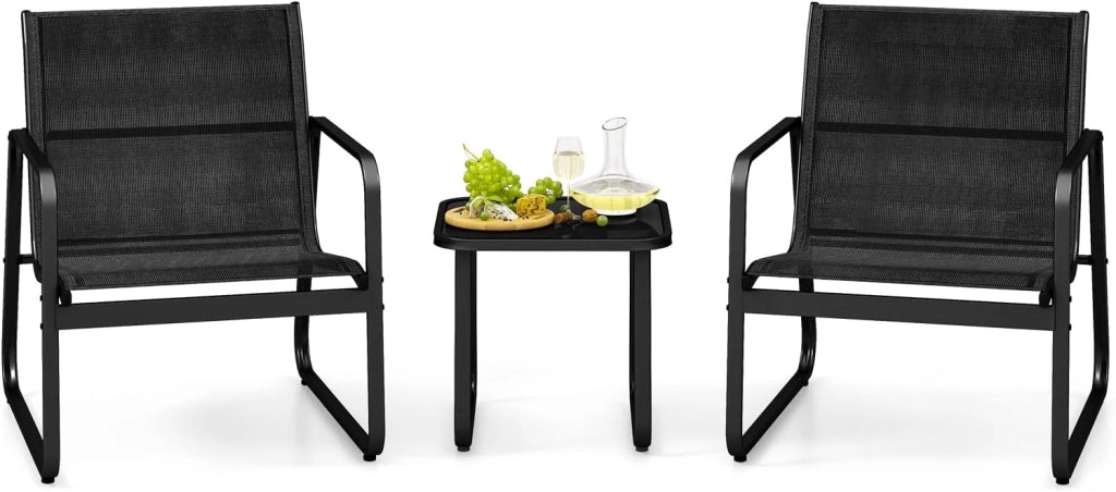 Set da Giardino per Balconi, Mobili da Esterni Compatti per 2 Persone, Salotto da Giardino con 2 Sedie e Tavolino, Set da Giardino in Tessuto Resisteente al Textilene