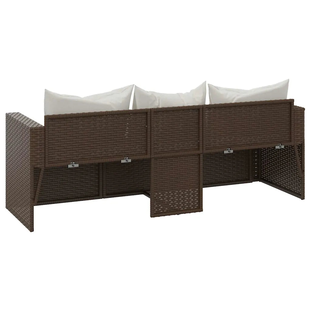 Divano da Giardino a 3 Posti-Sofa da giardino con Cuscini in Polyrattan Marrone