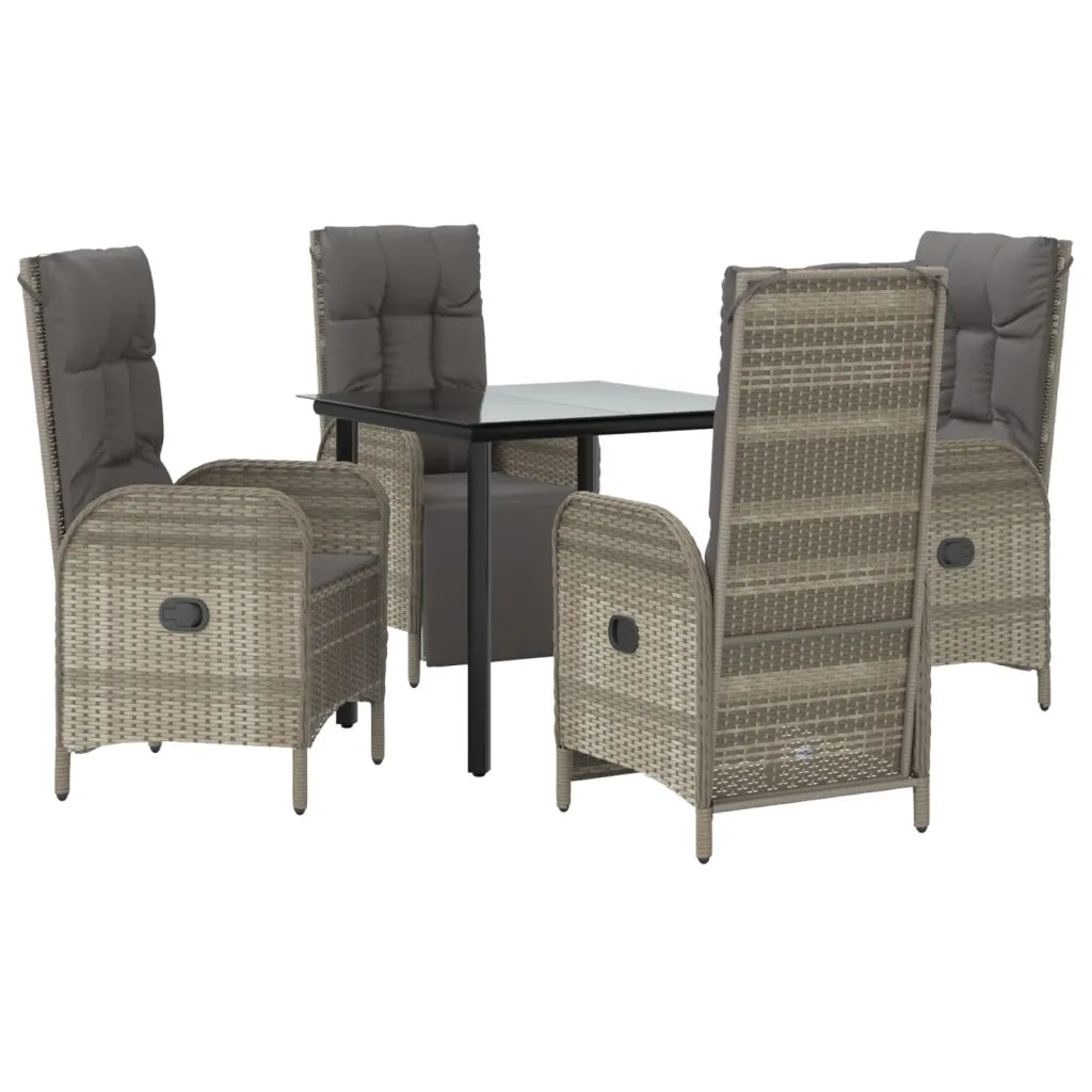 Set da Pranzo Giardino 5pz Nero e Grigio con Cuscini Polyrattan 3185205