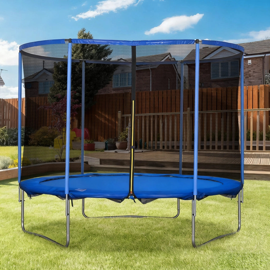 Trampolino da giardino con rete di sicurezza per interni ed esterni ¨C zephmum ¨C Blu+Nero 113.6kg 305x248cm
