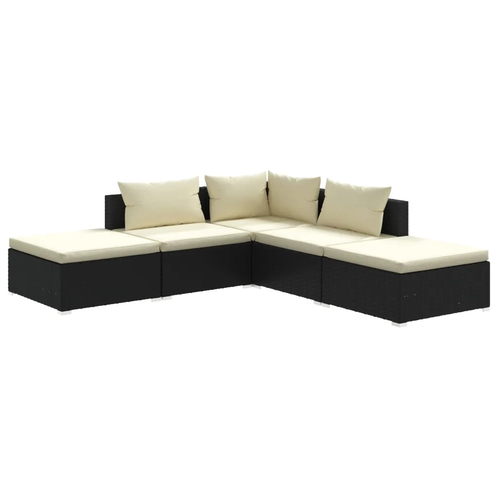 Set Divani da Giardino 5 pz con Cuscini in Polyrattan Nero cod mxl 41184