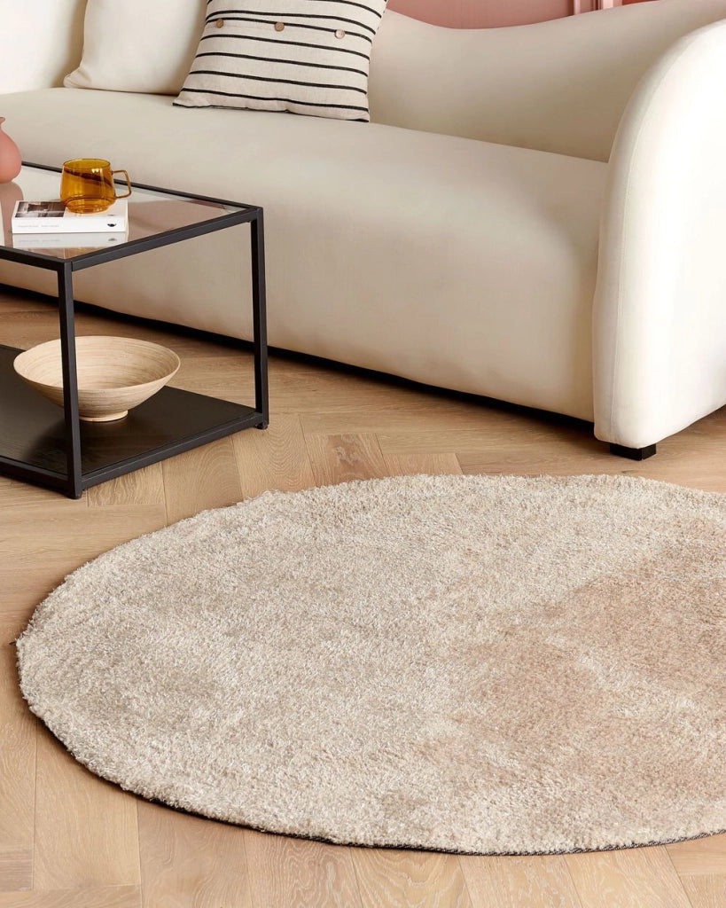 Tappeto Shaggy Beige 140 cm Moderno Tappeto Rotondo Trapuntato a Pelo Lungo