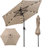 Ombrellone da Giardino 230 cm, Ombrello per Esterni con inclinazione Regolabile, 18 Luci LED, Manovella e Tettuccio Ventilato, Ombrello per Giardino, Cortile, Piscina (Marrone)