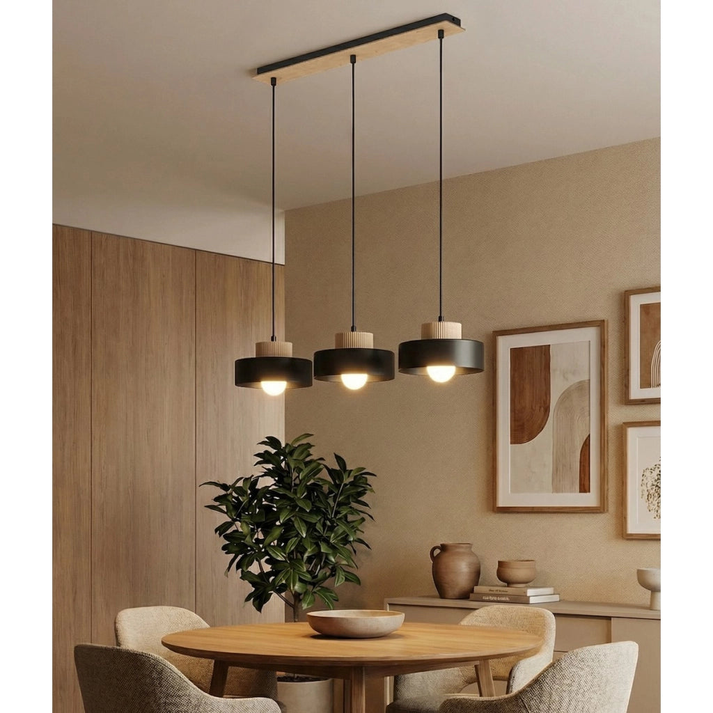 Lampada a sospensione KIVI in acciaio e legno nero