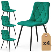 Set di 4 Sedie in velluto trapuntate MILO Verde Bottiglia gambe nere