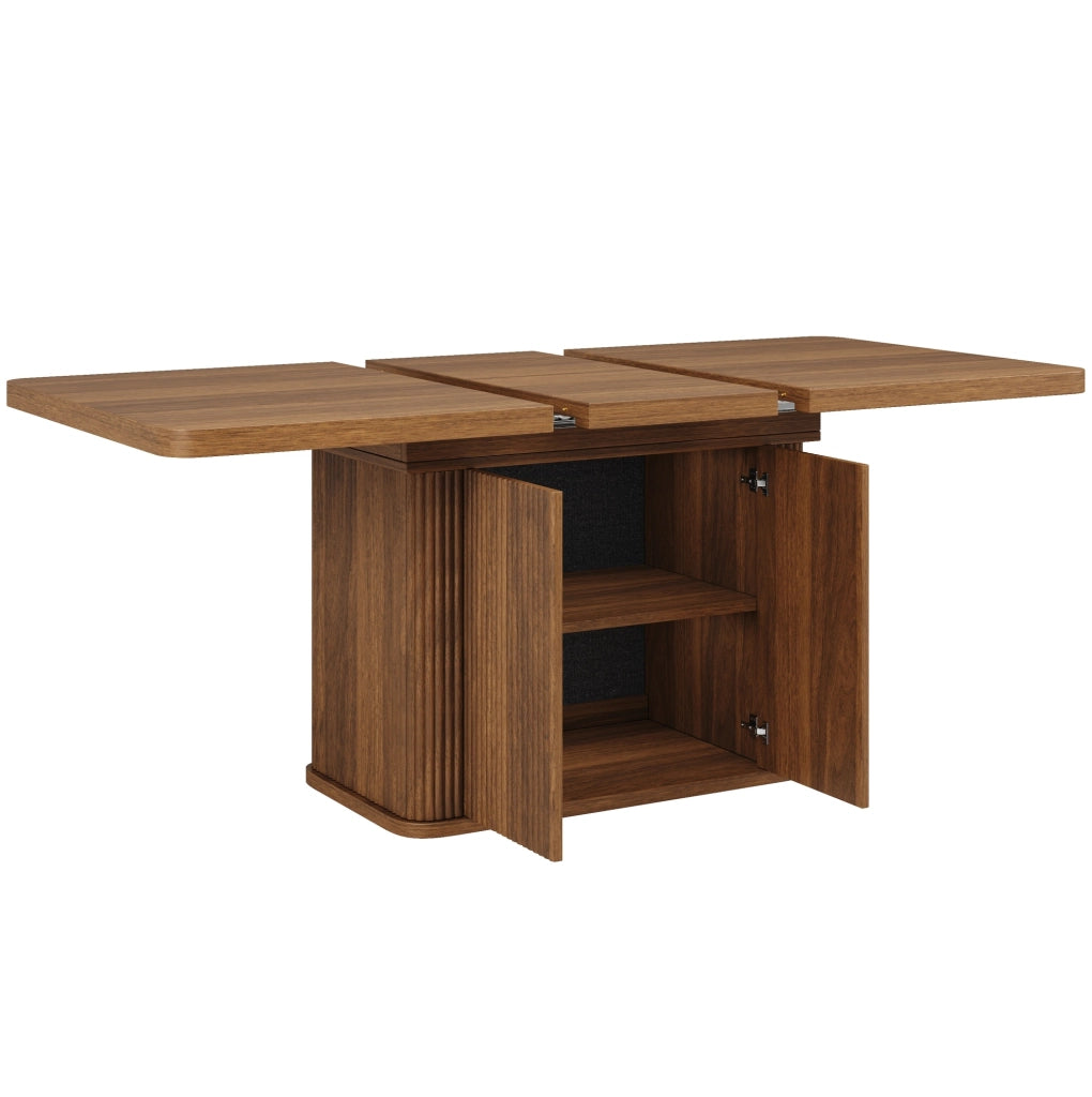 Tavolo da pranzo estensibile 140-180 x 80 cm con vano contenitore; MDF e metallo; marrone