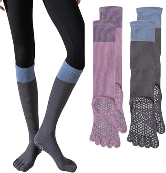 Due paia di calze antiscivolo trasparenti per donne, calze sportive calde per yoga e fitness, calze compressive fino a metà gamba.