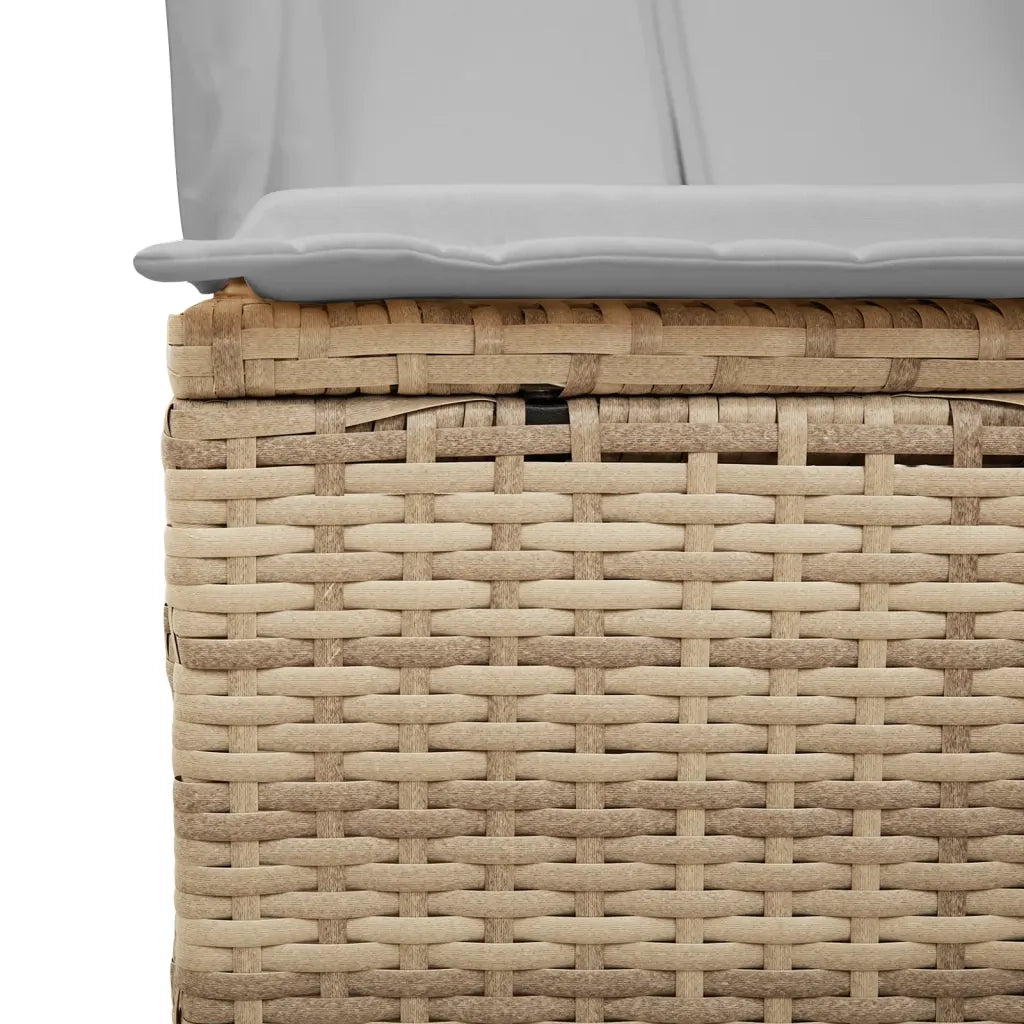 Lettino Prendisole | Sdraio da giardino | Lettino da sole con Tetto e Tende Beige in Polyrattan