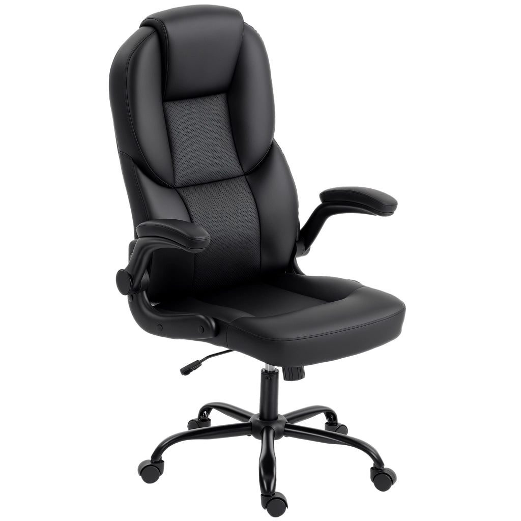 Sedia da Ufficio Girevole con Funzione Dondolo ¨C zephmum ¨C Nero, Schienale Alto Regolabile, Braccioli Ribaltabili