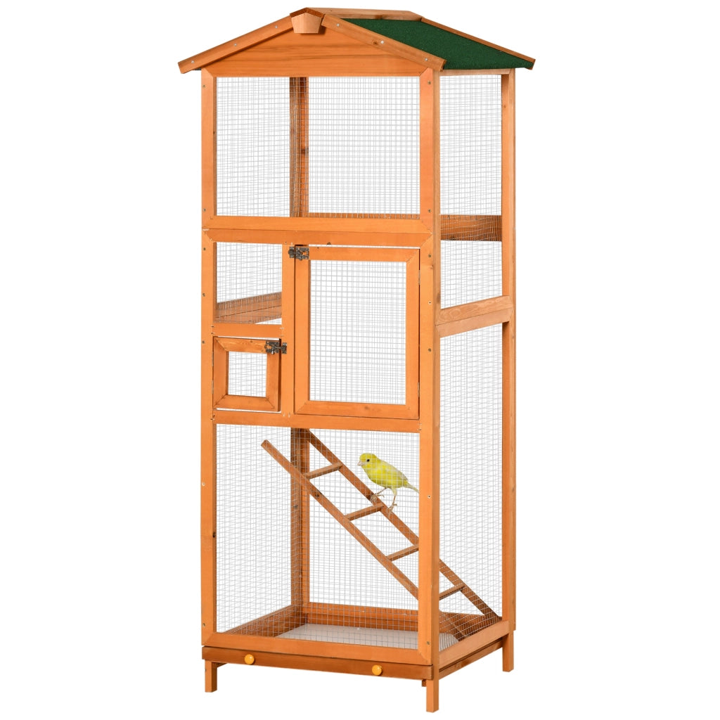 Gabbia per Uccelli Alta 165cm in Legno da Esterno con 2 Porte e Vassoio Estraibile, Arancione
