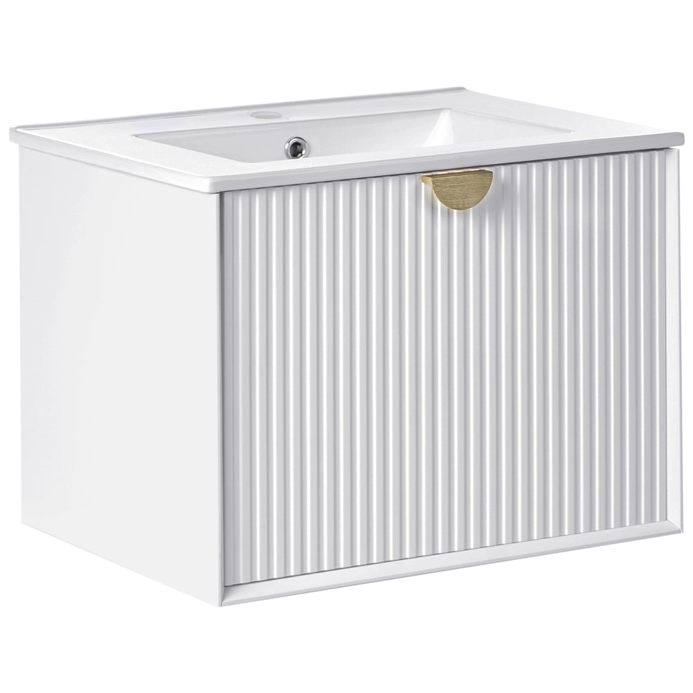 Mobiletto da parete con lavabo in legno massiccio per bagno 60 cm bianco stile moderno