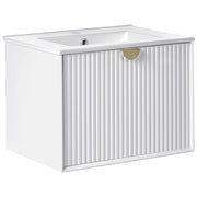 Mobiletto da parete con lavabo in legno massiccio per bagno 60 cm bianco stile moderno