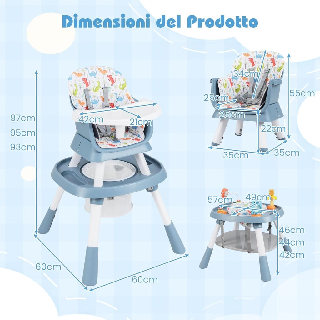 Seggiolone Pappa Bambini, con Cintura e Vassoio Rimovibile (Verde) | Sedia Evolutiva per Neonati 6-36 Mesi con Cintura e Vassoio Rimovibile, 3 Giochi e Cestino