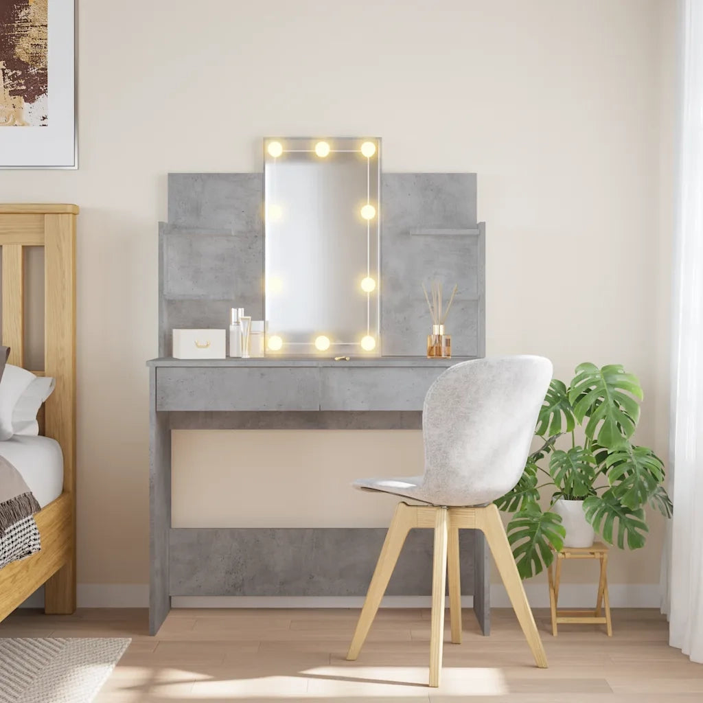 Toeletta | Tavolo da Trucco con Luci LED Grigio Cemento 96x40x142 cm
