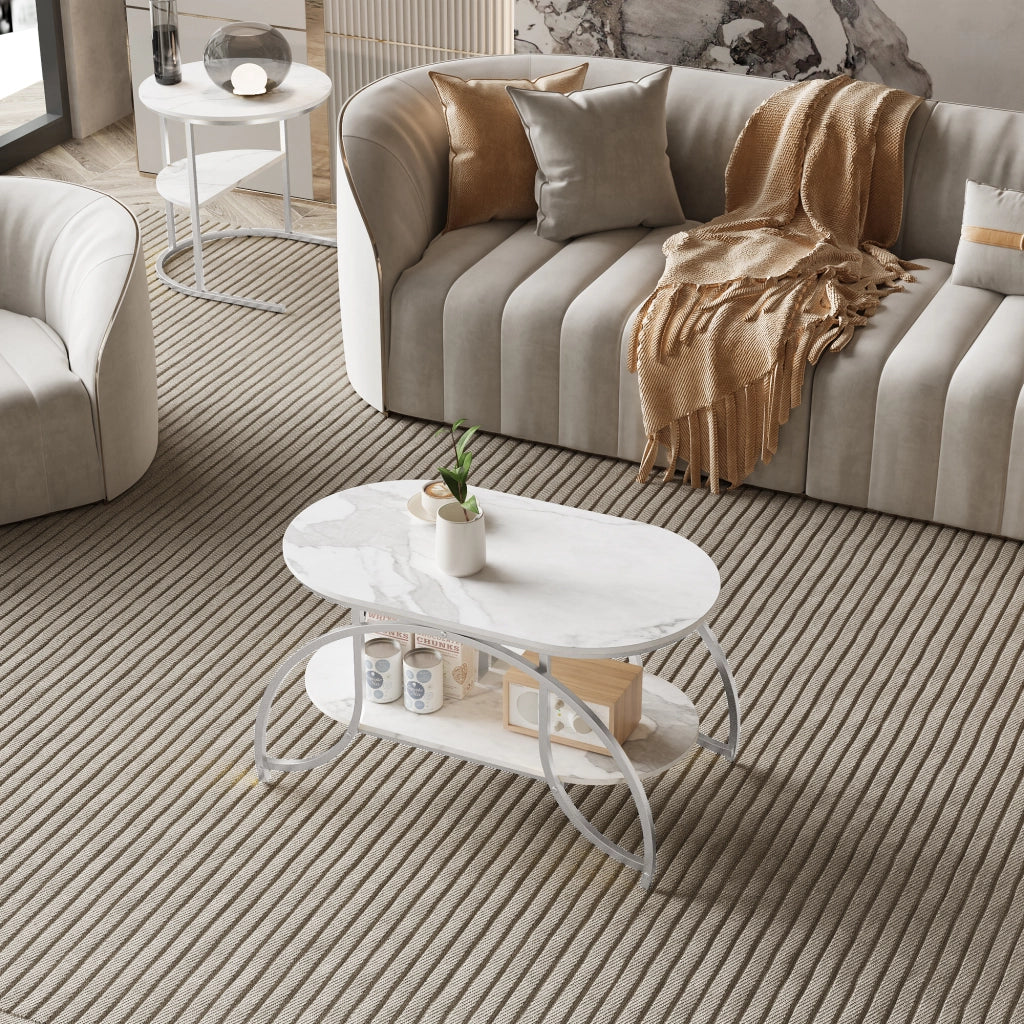 Tavolini da salotto set 2 pezzi 80x46x45 cm con contenitore pieghevoli da divano effetto marmo metallo - argento