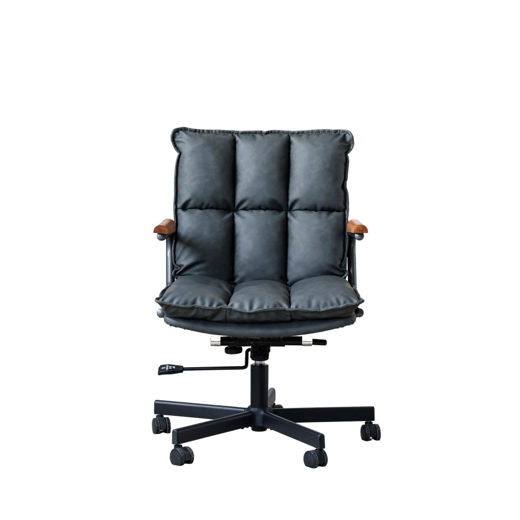 Sedia da ufficio ergonomica girevole in similpelle con altezza regolabile e base in metallo nero