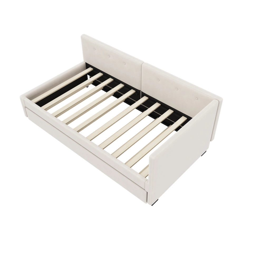 Letto singolo imbottito 90x200 cm con rollbed estraibile; velluto beige