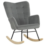 Poltrona a Dondolo Vintage, Pattini Curvi, Imbottitura Spessa, Legno di Faggio e Acciaio, Grigio Scuro