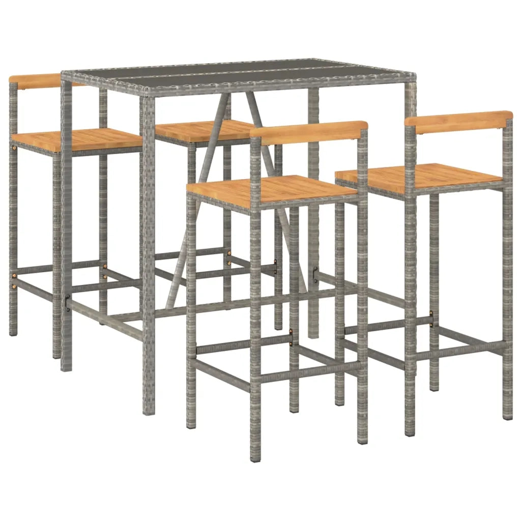 Set Bar Giardino 5pz Grigio Polyrattan e Legno Massello Acacia 3187693