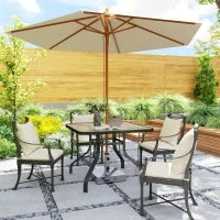 Tavolo da Giardino Quadrato a 4 Posti con Piano in Vetro e Foro per Ombrellone Ø54 mm, Nero