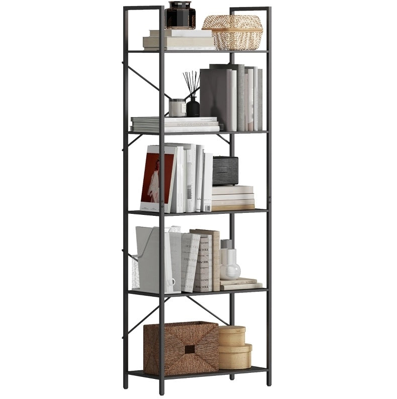 Libreria a 5 ripiani in metallo nero 60x30x170,5 cm
