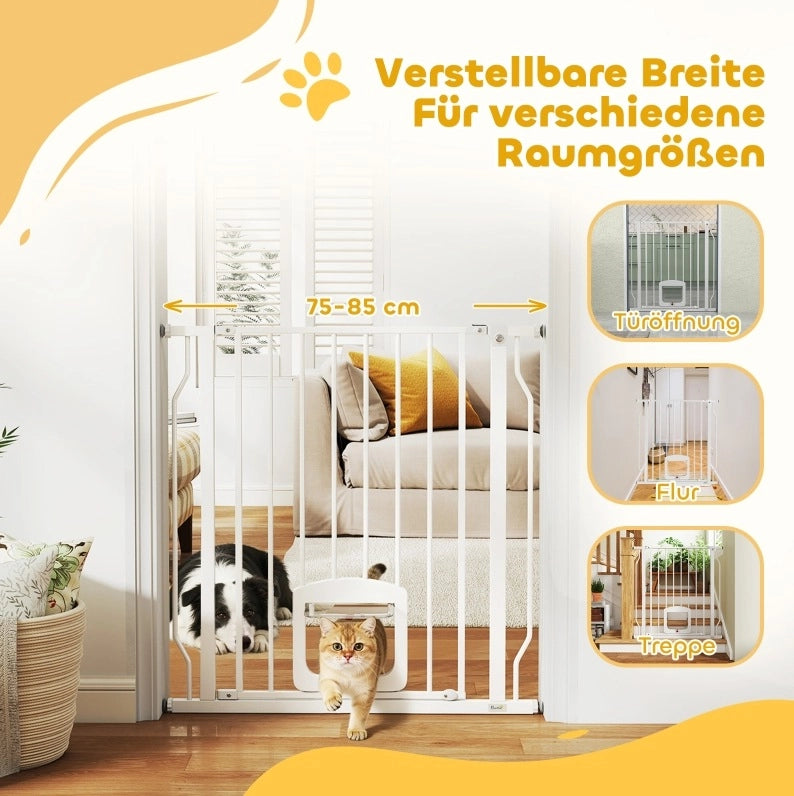 Cancelletto di sicurezza regolabile con passaggio per gatto, bianco
