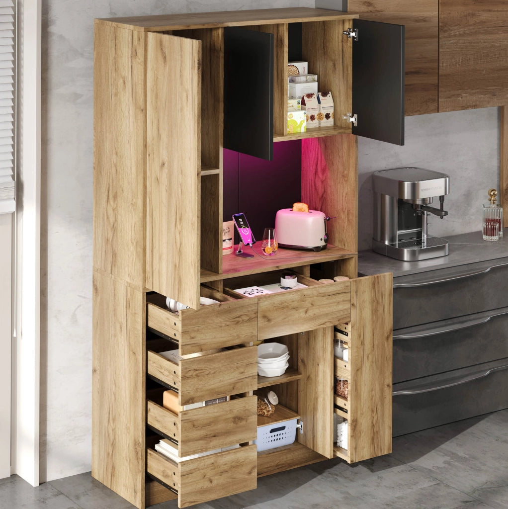 Credenza da cucina con LED e prese, 185 × 105 × 40 cm