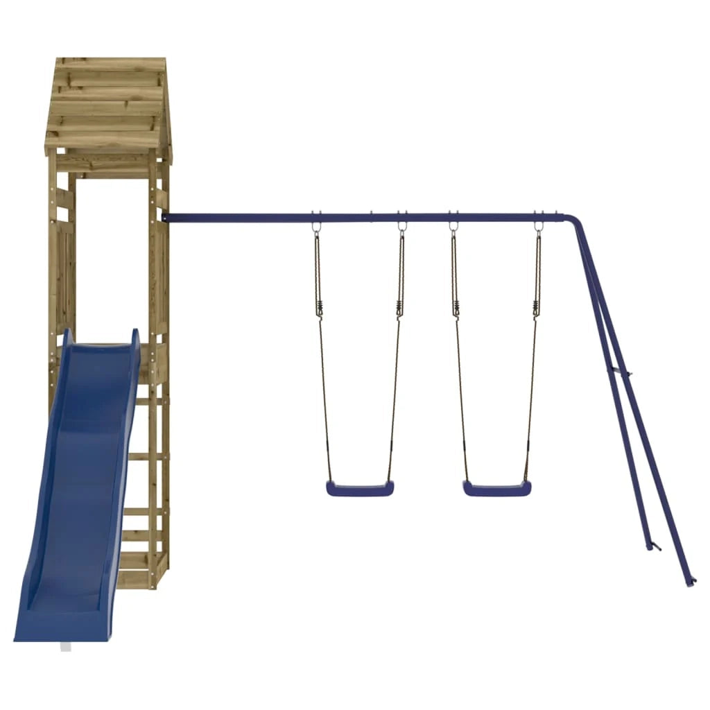 Altalene per parco giochi all'aperto scivolo altalene robuste giochi da giardino 315 x 373 x 264 cm legno di pino impregnato 02_0004941