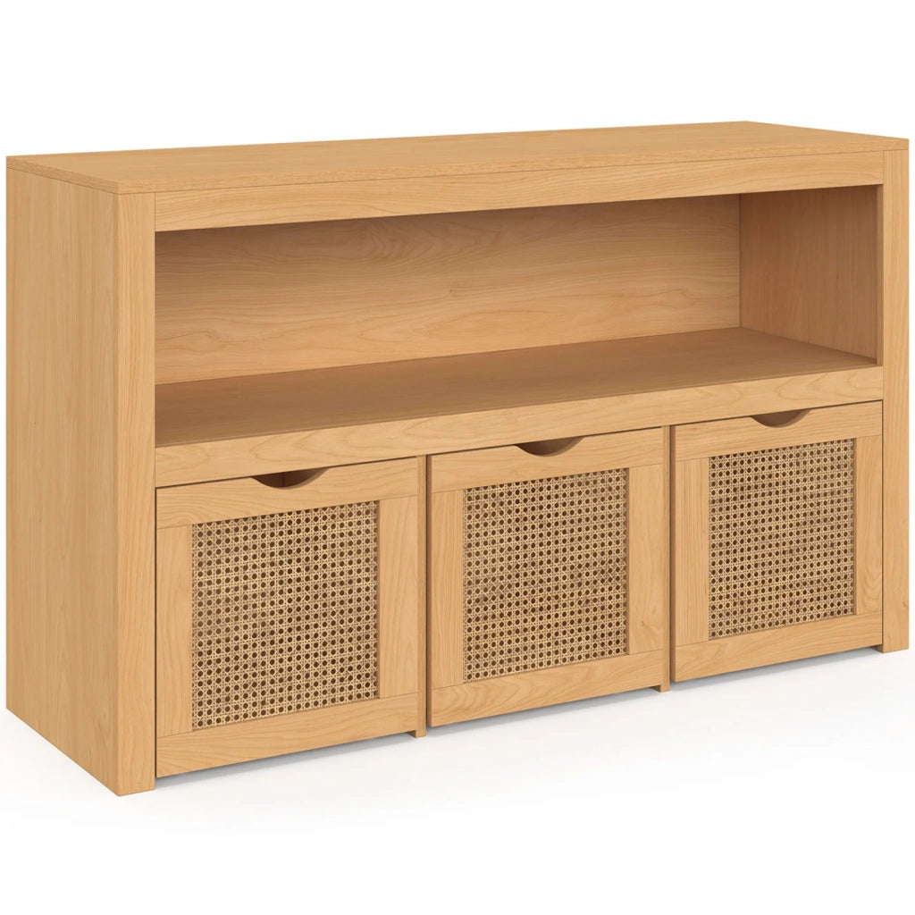 IDMarket - Contenitore per bambini EDHEN in legno e canna con 3 cassetti a cubo su rotelle