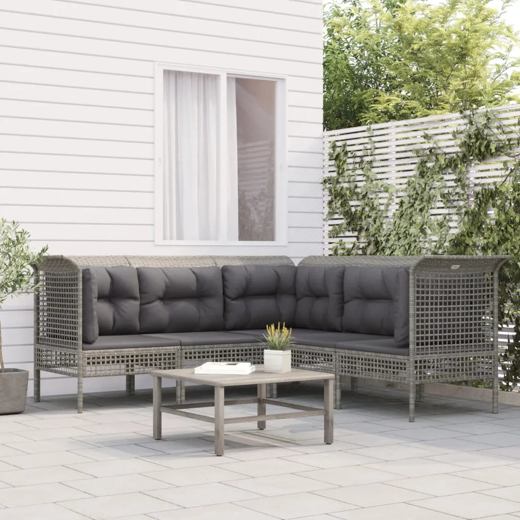 Set Divani da Giardino 5 pz | Set Salotto da Giardino con Cuscini in Polyrattan Grigio