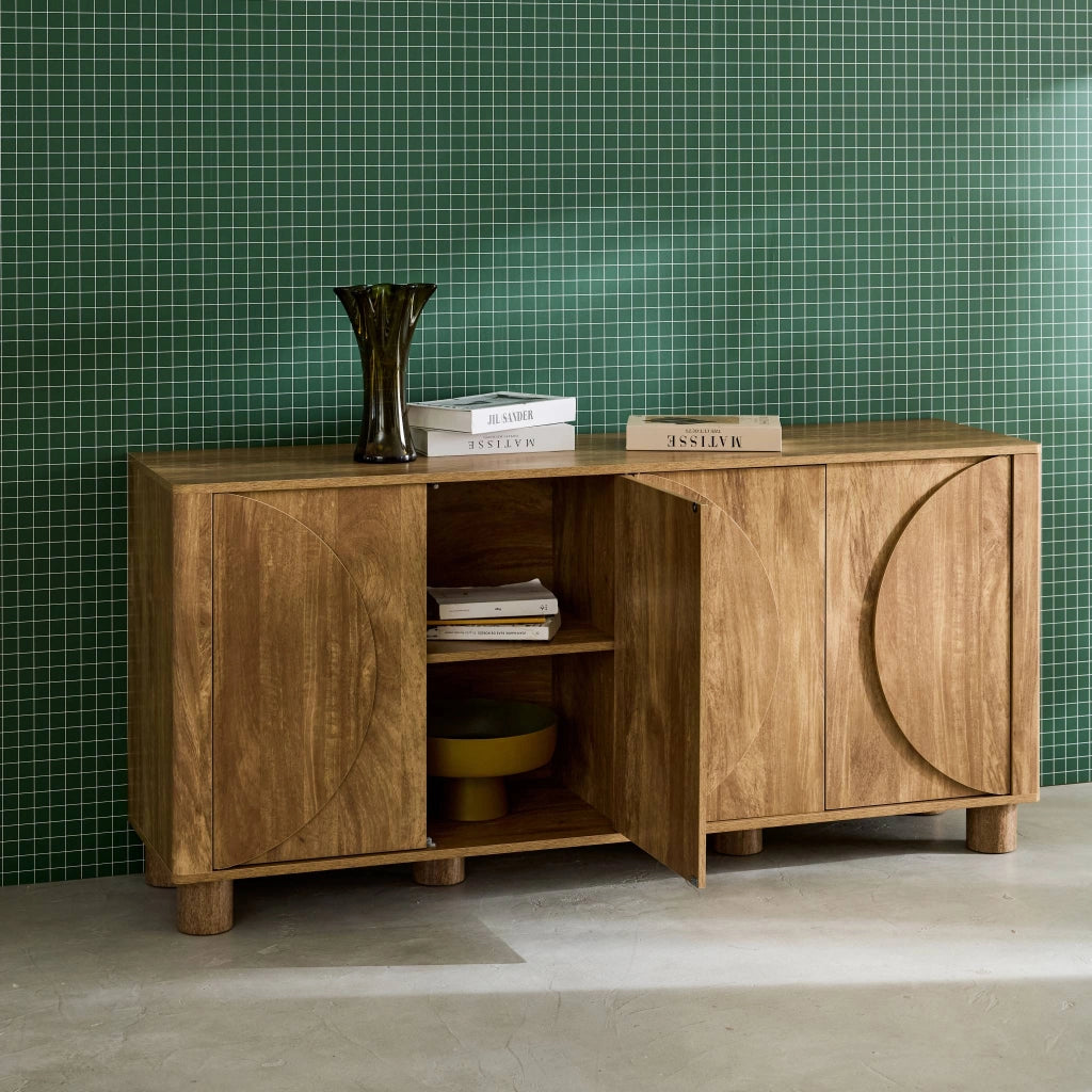 Credenza esotica effetto legno di mango 4 ante, 155cm, effetto legno