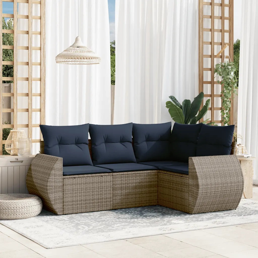 Set Divani da Giardino 4 pz con Cuscini Grigio in Polyrattan 3221310