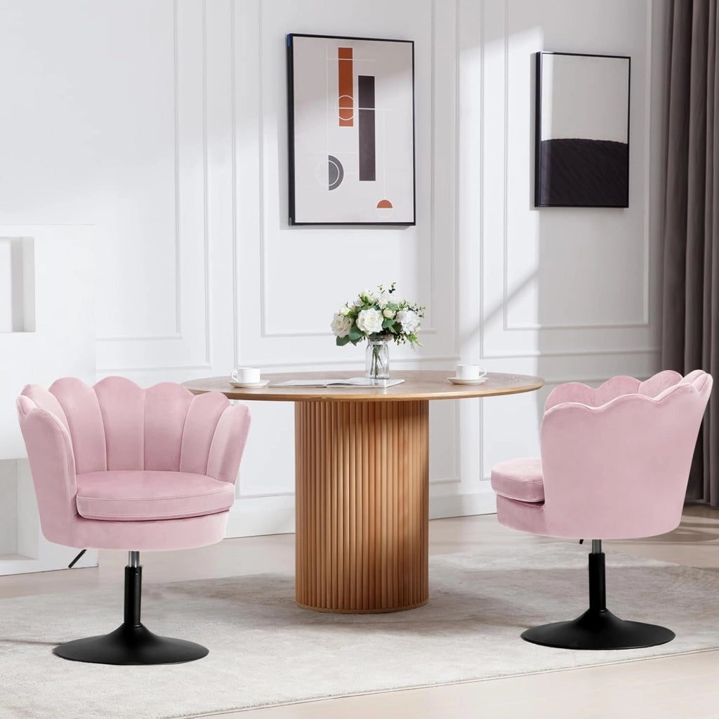 Sedia da Trucco, Sgabello Cucina, Poltrona con Seduta a Forma di Fiore, Girevole a 360°, Sedia in Velluto per Camera da Letto, Soggiorno, Altezza Regolabile 43-55 cm, Rosa